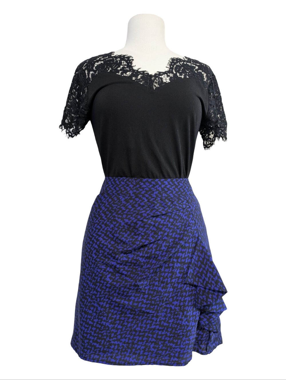 Skirt - Jacob Blue Black Abstract Pattern Ruffle Wrap Mini Skirt Size 10